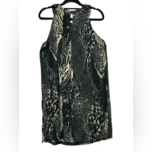 Sandra Darren Black/Green Animal Print Beaded Neckline Sleeveless Dress Sz 16W - Picture 2 of 5